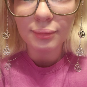 Silver Gothic Pentagram Charm Glasses Facemask Chain
