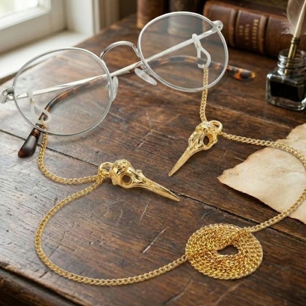 Witchy Gothic Cosplay Costume Glasses Sunglasses Chain with Bird Skull
