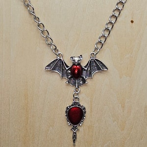 Gothic Blood Red Bat Vampire Necklace
