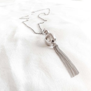 Long Sterling Silver Tassel Necklace, Silver pendant necklace , Long necklace with Statement Pendant, Recycled silver necklace, Gift Wrapped