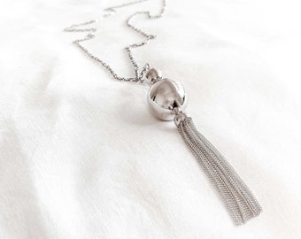 Long Sterling Silver Tassel Necklace, Silver pendant necklace , Long necklace with Statement Pendant, Recycled silver necklace, Gift Wrapped