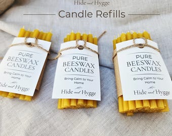 Pure Beeswax Candle Refills, 20-Minute Burn, Meditation, Hygge Gift, Mindfulness Home
