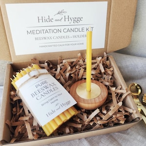 Juego de velas de meditación, 20 minutos de combustión, velas de cera de abeja pura para la atención plena, portavelas Hygge Ritual.