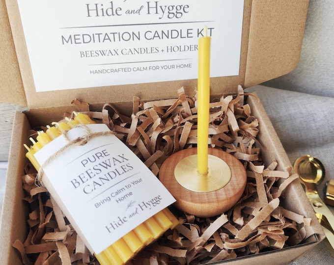 Meditation Candle Set, 20 Minute Burn, Pure Beeswax Mindfulness Candles, Hygge Ritual Holder