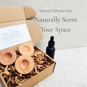 Solid Birch Wood Essential Oil Diffuser Set, Natural Passive Home Fragrance, Minimalist Hygge Decor