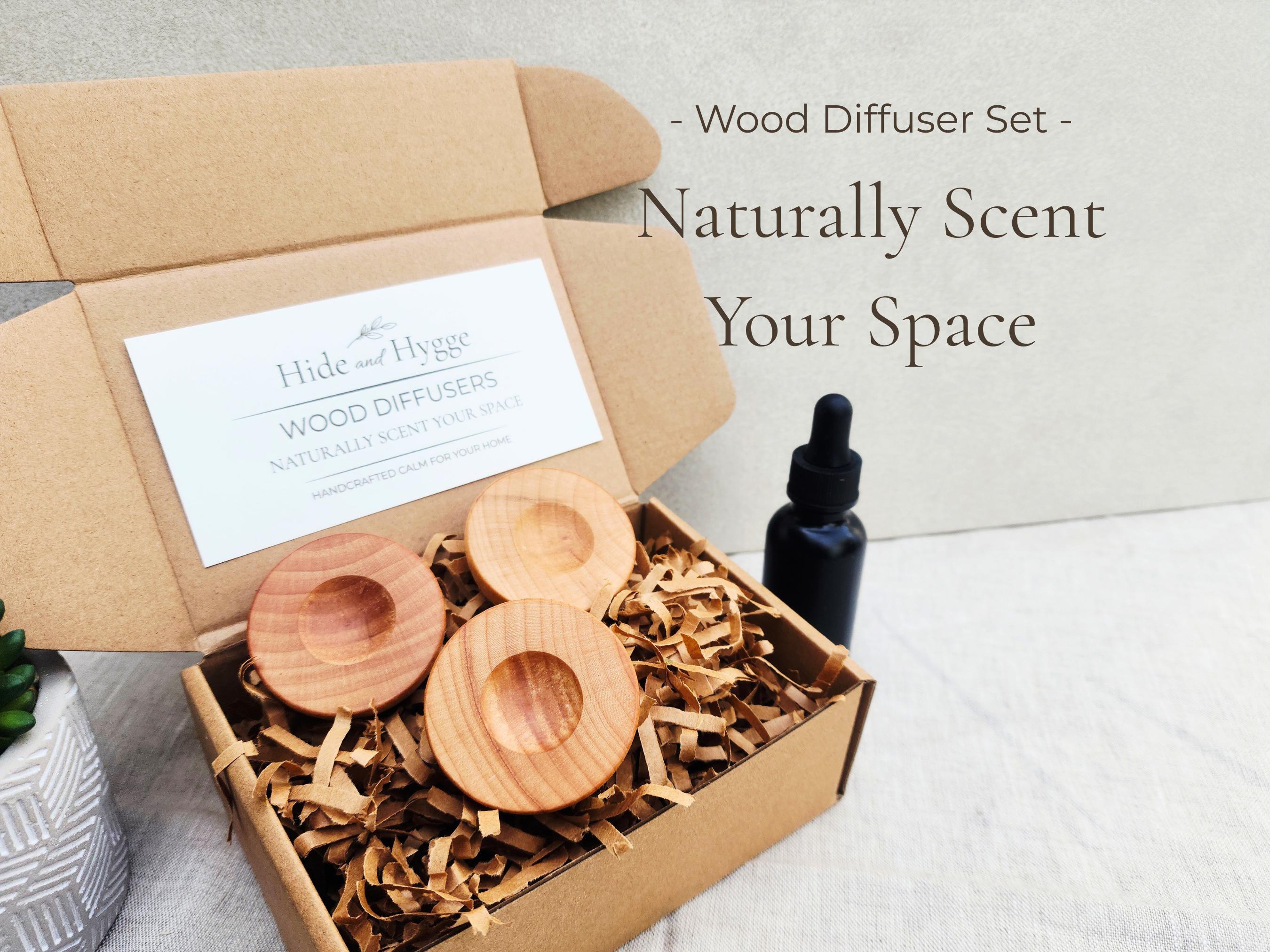 Solid Birch Wood Essential Oil Diffuser Set, Natural Passive Home Fragrance, Minimalist Hygge Decor
