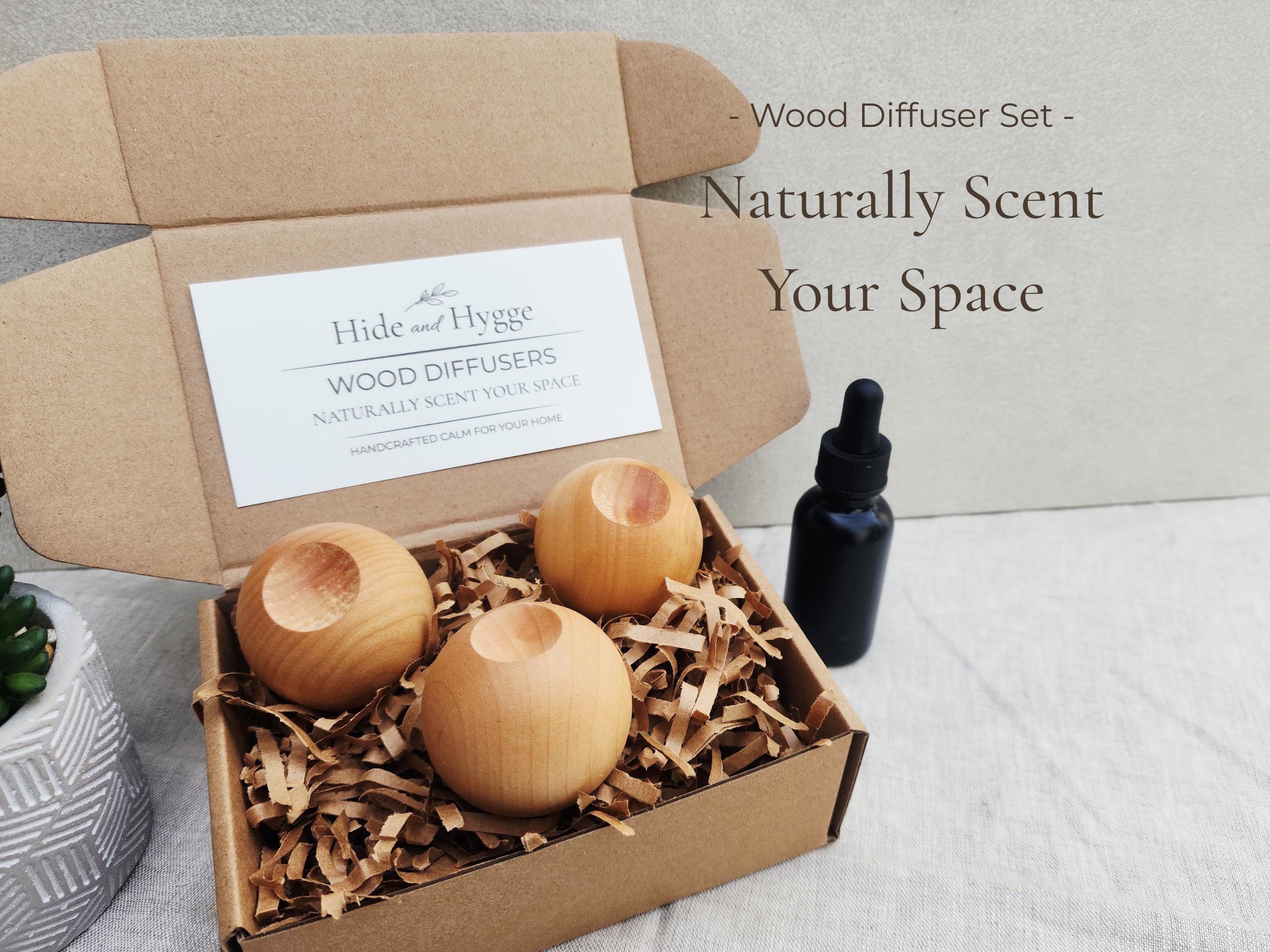 Solid Birch Wooden Sphere Diffusers, Natural Home Fragrance, Minimalist Hygge Decor Set