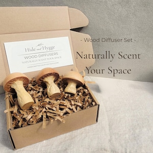 Handcarved Wood Mushroom Essential Oil Diffuser Set: Forest Decor