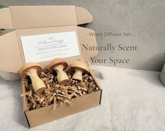 Handcarved Wood Mushroom Essential Oil Diffuser Set: Forest Decor