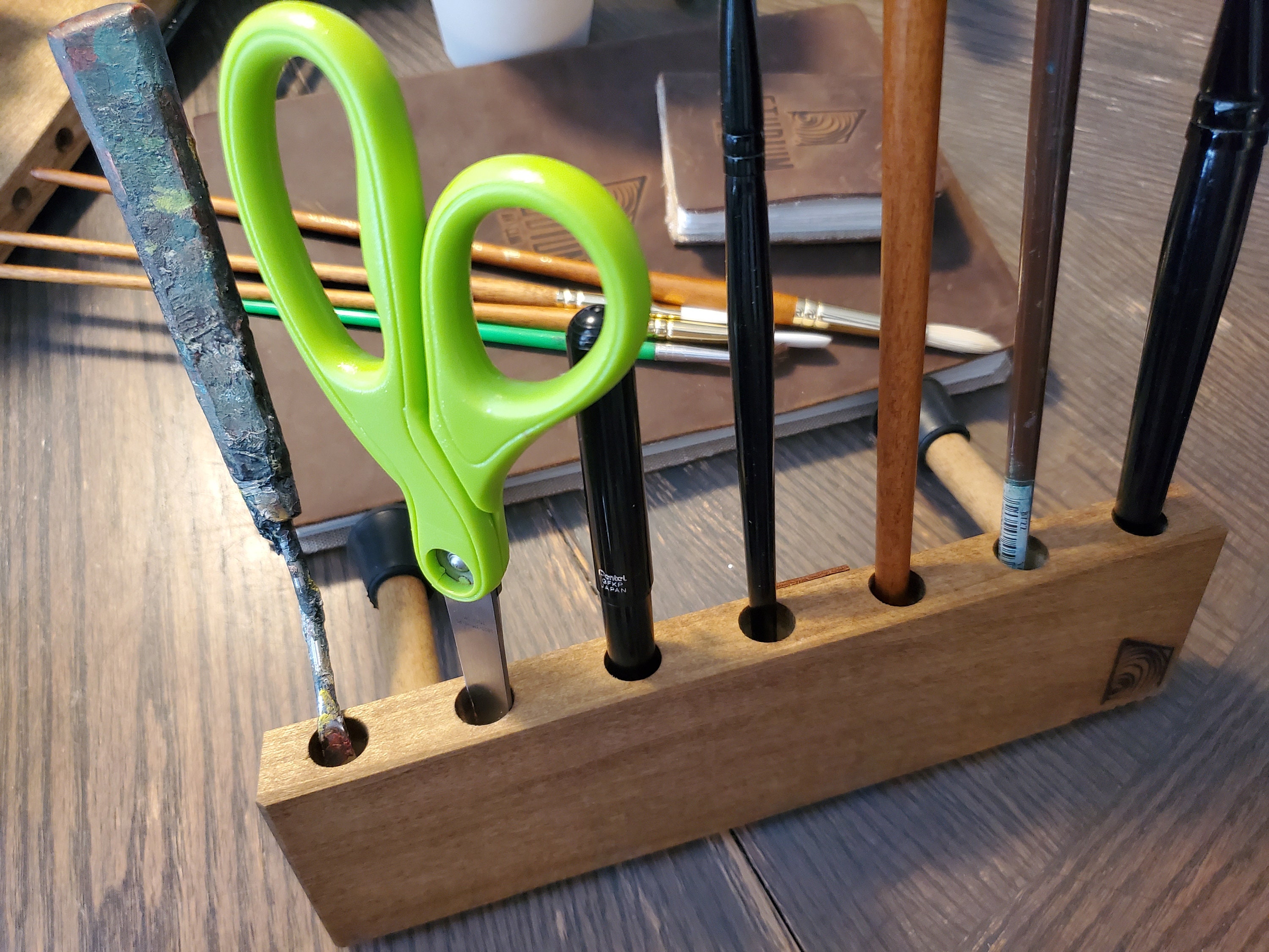 Paint Brush Holder Paint Brush Stand Wood Pencil Holder Pen Etsy