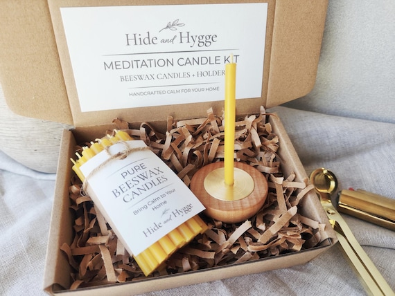Meditation Candle Set, 20 Minute Burn, Pure Beeswax Mindfulness Candles, Hygge Ritual Holder