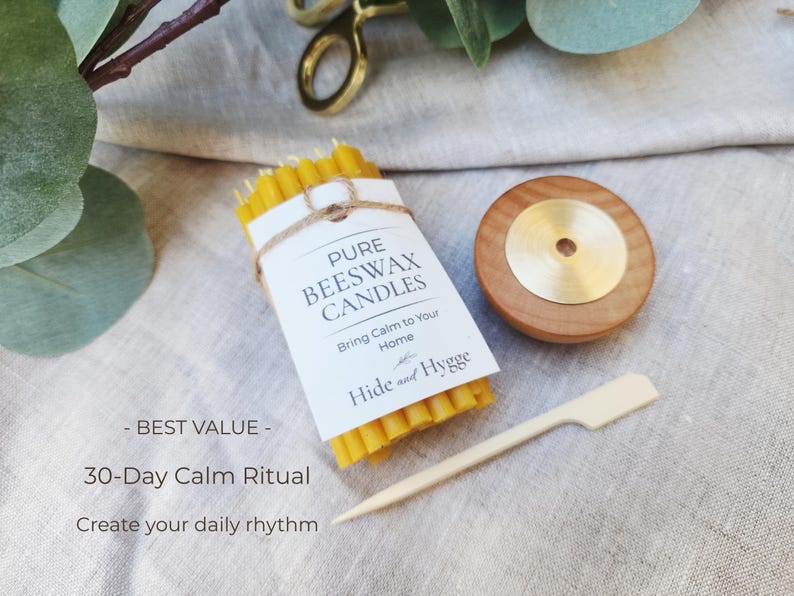 Meditation Candle Set, 20 Minute Burn, Pure Beeswax Mindfulness Candles, Hygge Ritual Holder image 7