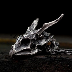 Silver Dragon Pendant - Gothic Skull Dragon Necklace - Gift for Dragon Lovers