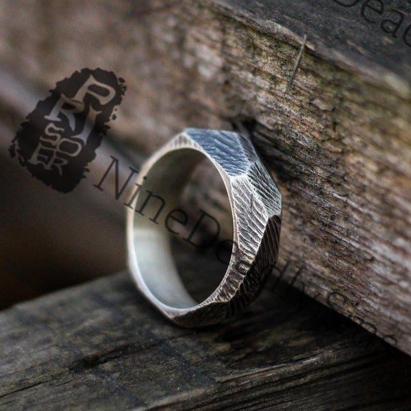 Geometrischer Schnitt 925 Silberring, Sterlingsilber Ring mit Rock Design, einfaches und einzigartiges Geschenk-Handwerker gemacht