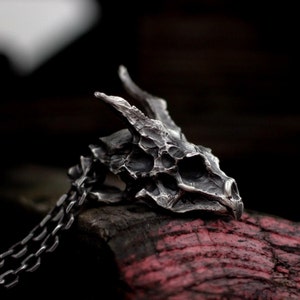 Dragon Skull 925 Silver Necklace Pendant,Dragon head skull, Dragon Silver jewelry,Animal skull 925 silver Pendant jewelry-Craftsman made