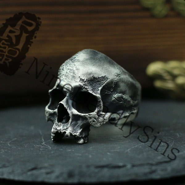 Jawless Skull 925 Silver Ring - Broken Gothic Retro Skull - Classic Motorcycle Trend Skull Silver Ring Gift