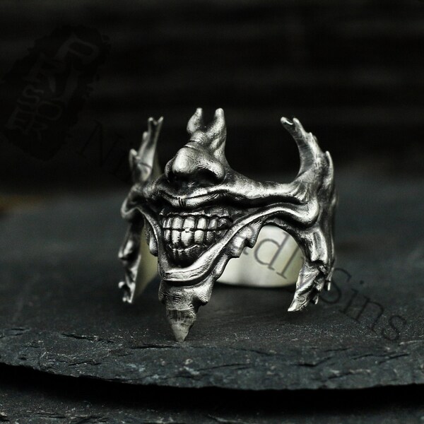 Joker Smile 925 Silver Ring, Gotham Joker Mask Ring, Evil Smile Statement Ring