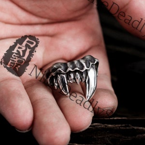 Fangs 925 Silver Ring,Dogtooth 925 Silver Ring, Monster Fang Vampire Ring-Craftsman made