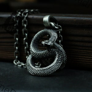 Roaring snake demon 925 sterling silver pendant necklace - coiled python three-dimensional 3D pendant - viper handmade pendant unique snake