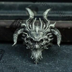 Hell Satan 925 silver ring, demon genie silver jewelry, sheep god skull gift handmade pendant