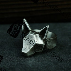 Simple Geometric Fox 925 Silver Ring-Abstract Fox Ring Totem-Animal Ornament Ring-Men's Gift-Made by Artisans