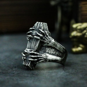 Coffin 925 Silver Ring,Gothic silver ring,Ghost Claw Ring,Casket Ring,Coffin Ring,Goth Jewelry,Halloween Ring-Craftsmen made