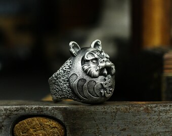 Daruma egg mouse 925 silver ring, Japanese style Daruma egg ring made of sterling silver and brass-Craftsman made
