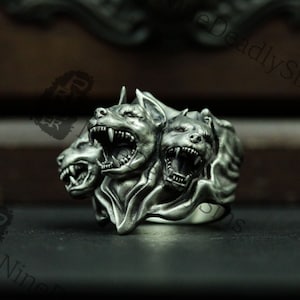 Three-Headed Dog of Hell 925 Silver Ring-Cerberus Hell Watchdog-Devil in the Dark at the Gate of Hades