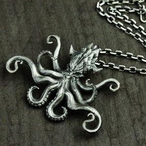 Octopus Cthulhu 925 Silver Pendant Necklace, Monster Octopus Pendant, Gothic Silver Handmade Pendant Gift