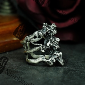 Human Vertebral Anatomy Skeleton 925 Silver Ring, Gothic Spine Skeleton Wear Bones Christmas Ring Gift