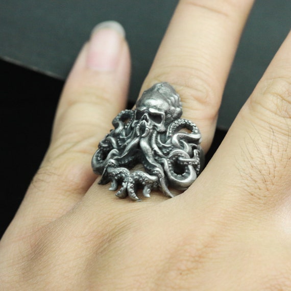 Gott Silber Alter Ring-Alter Geschenk Ring-Cthulhu 925 Cthulhu Ring Octopus Dominator Kultur Gott