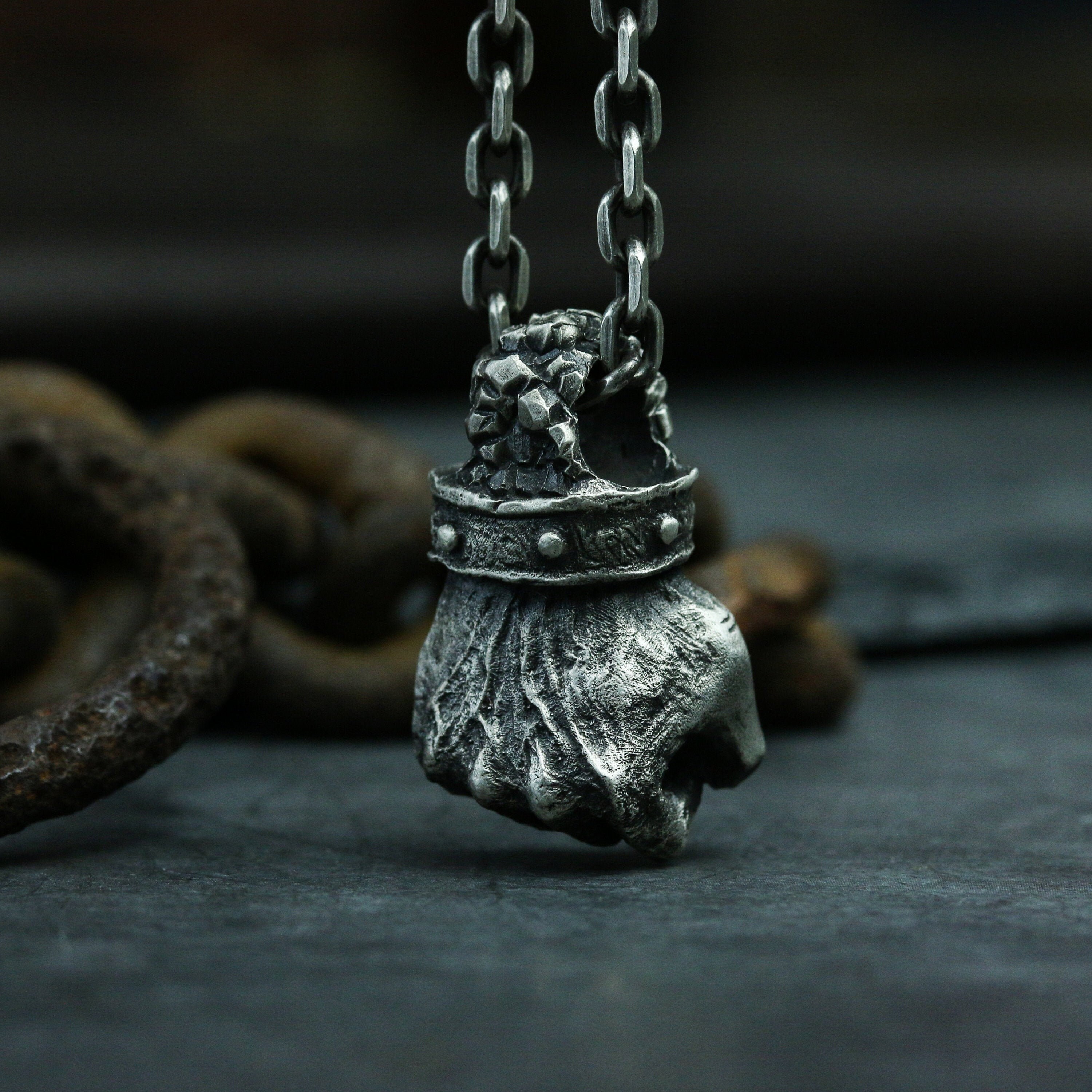 Fist 925 Silver Pendant Necklace Power Necklace Pendant Etsy Australia