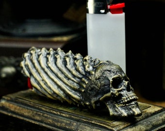 Silver/Brass skull spine lighter shell, classic bic lighter cupronickel brass shell, badass locomotive men's lighter - Handmade