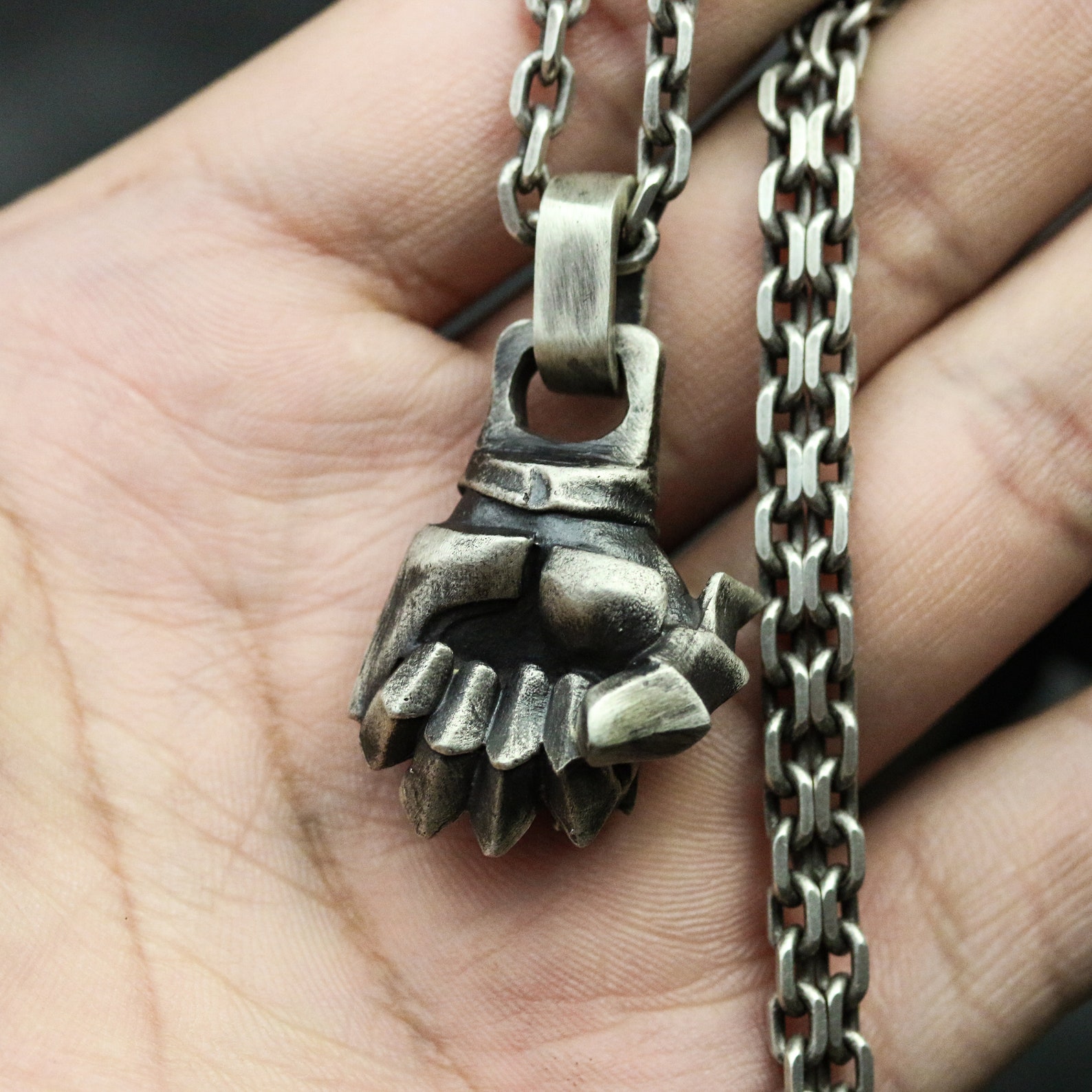 Armor Fist 925 Silver Pendant Necklace Clenched Machine Fist Etsy