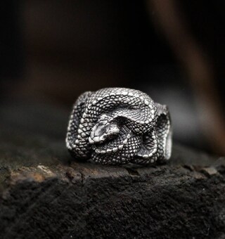 Ouceanwin 2 Pezzi Anello Serpente Argento, Punk Aperto Anello Serpente Vintage Argento Regolabile Anello Serpente Gotico Acciaio Inossidabile Anello Dito Gioielli Per Uomo Uomo Donna Unisex