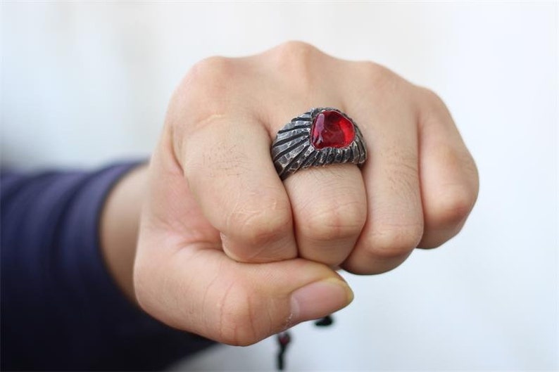 Stone inlaid ring-Craftsman made Garnet 925 Silver Ring,Gift for mother,Red Stone Ring