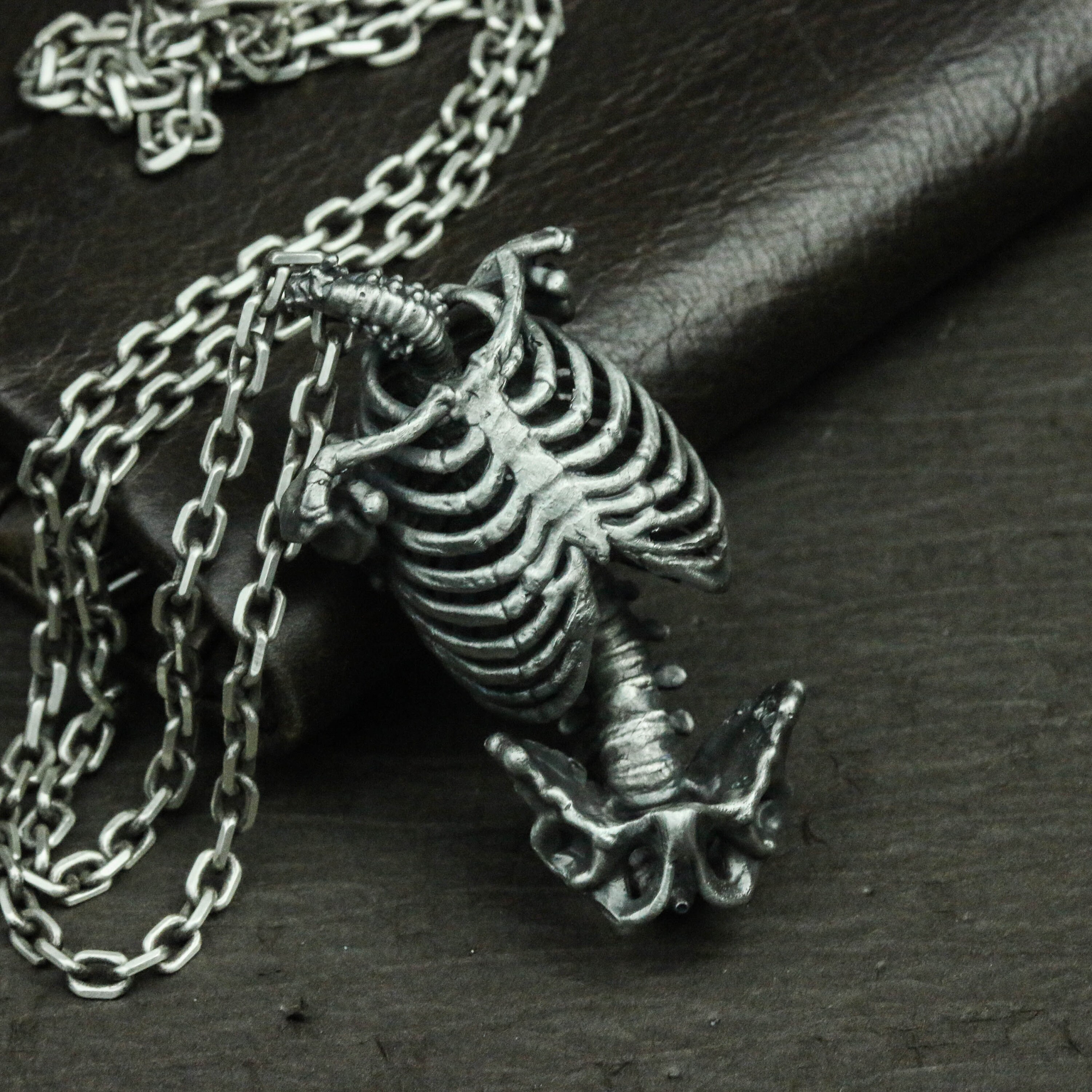 Human skeleton 925 silver necklace pendant anatomical Etsy