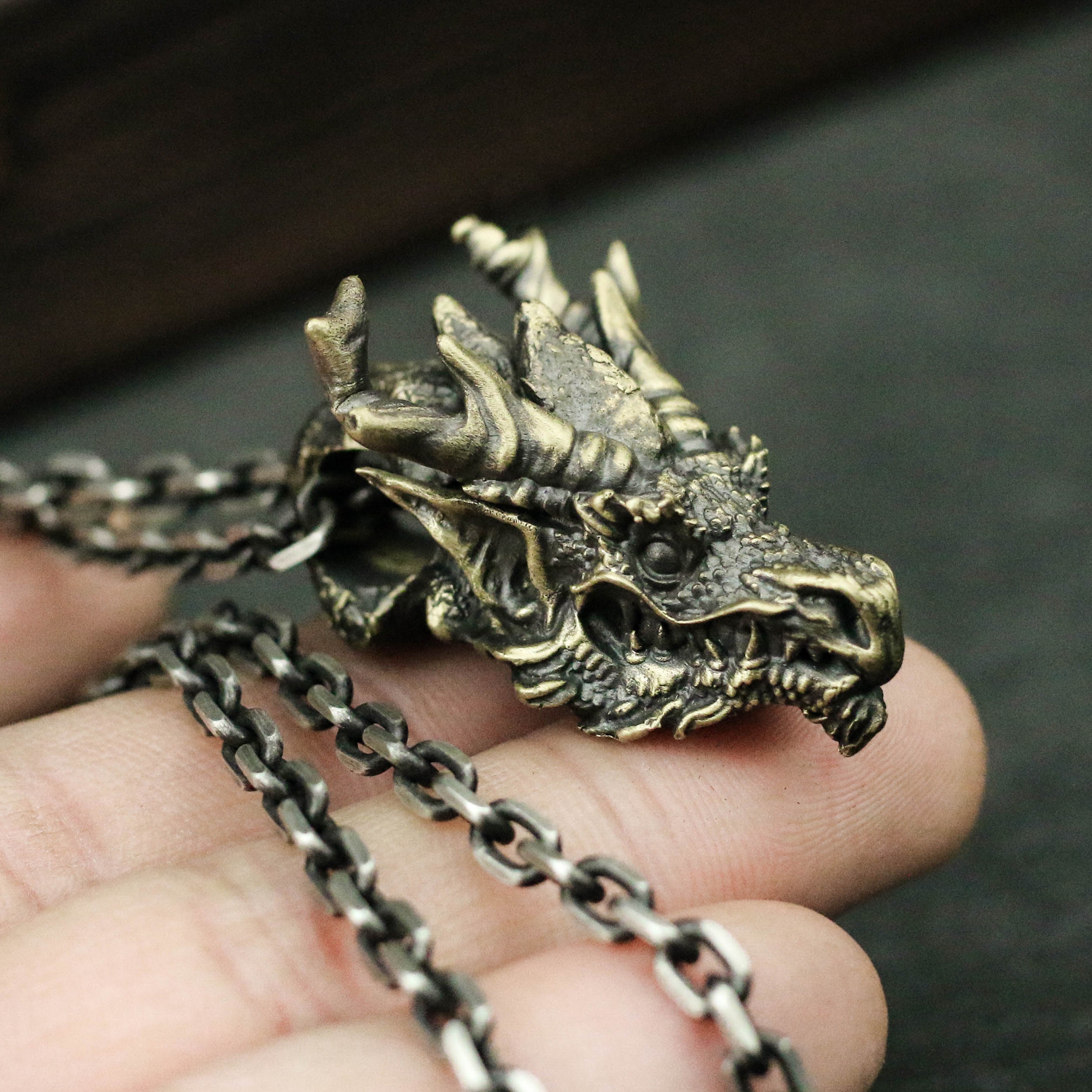 Dragon head 925 Silver pendant necklace evil dragon 925 Etsy