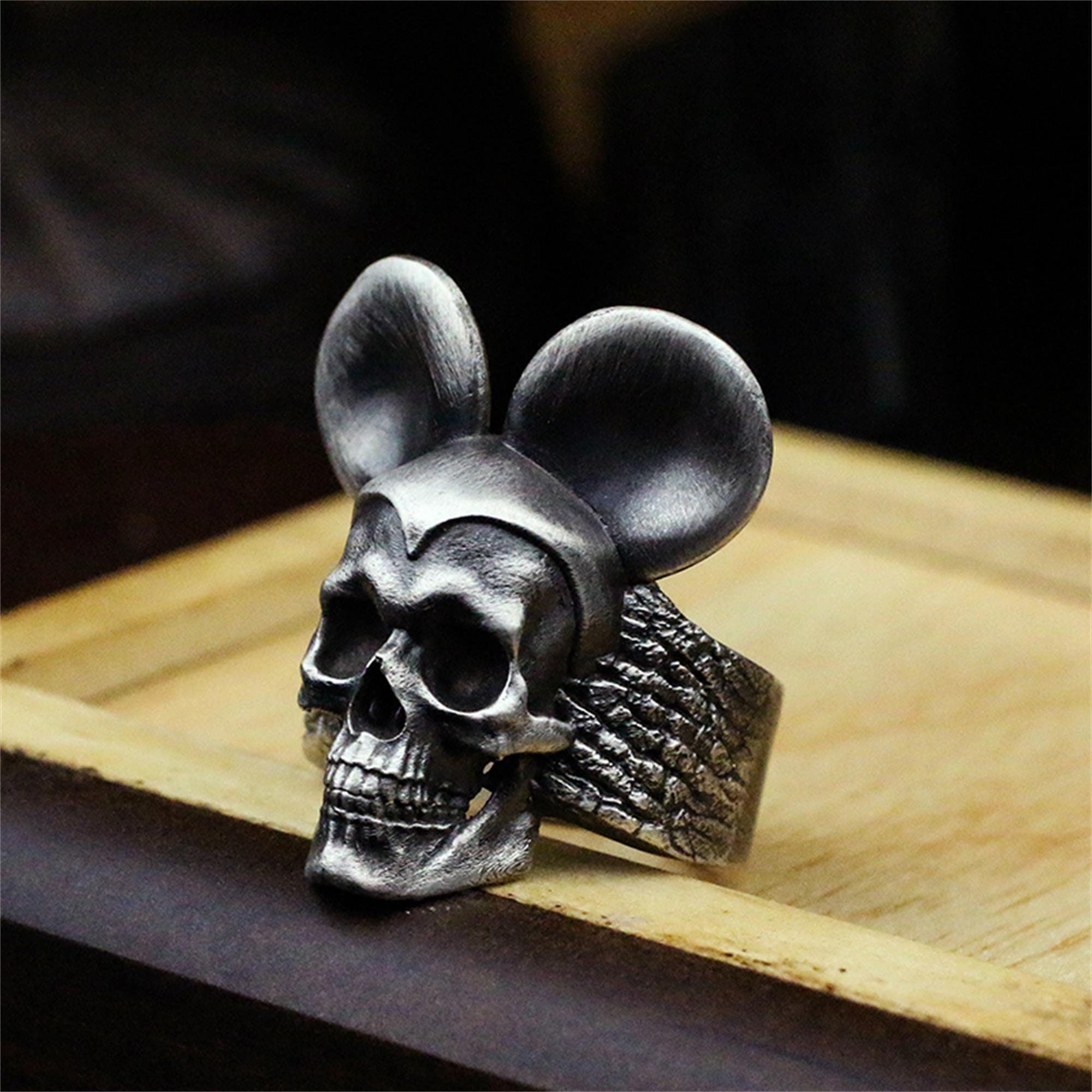 Skull Mickey Mouse 925 Silver Ring Gothic Black Silver Ring for