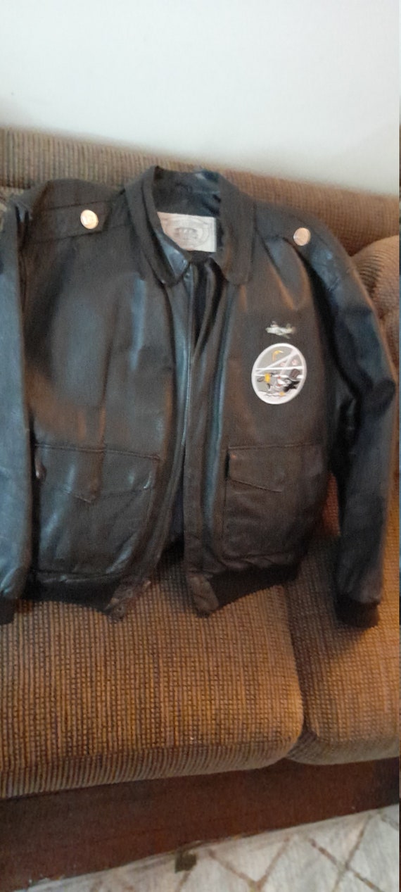 Black Leather flight bomber jacket XL