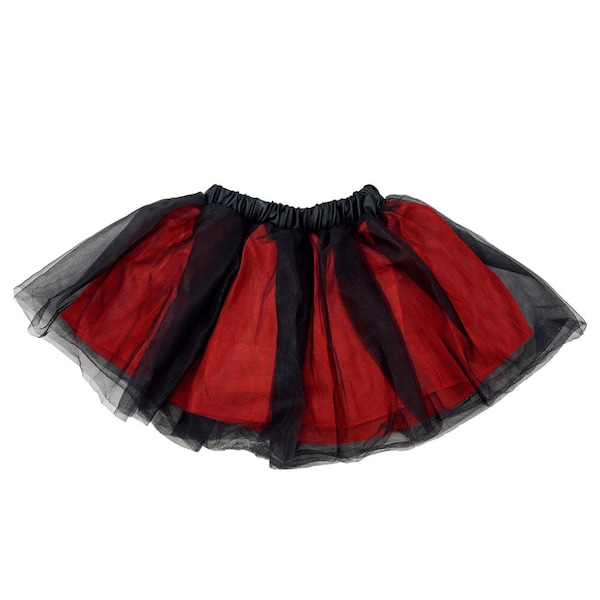 Red Black Tulle Tutu Lined Skirt - Girls Pirate Vampire Devil Witch Red Riding Hood Gothic Costume Cosplay, Birthday Party, Dance Dress Up