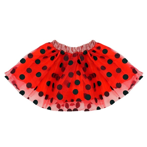 Red Black Polka Dot Tulle Tutu Lined Skirt - Girls Ladybug Costume, Birthday Party, Dance Recital, Pretend Play, Cruise, Dress Up, Gift