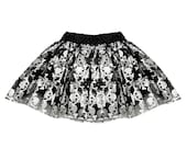 Skull Crossbones Tulle Tutu Lined Skirt - Girls Pirate Vampire Witch Punk Rock Gothic Costume Cosplay, Birthday Party, Cruise Dance Dress Up