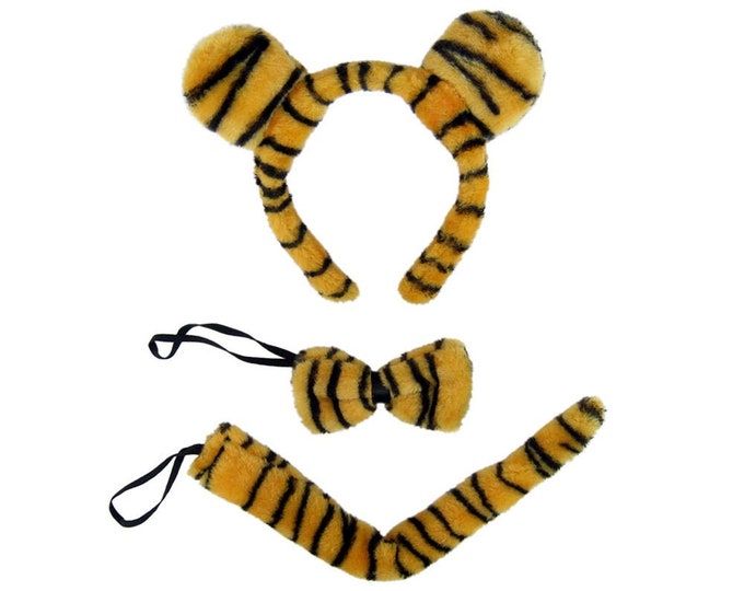 Tiger Ears Headband, Tail, & Bow Tie Costume Set - Adult Child Kids Hal...