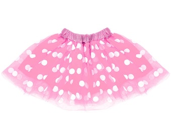 Jupe doublée Tutu en tulle à pois blanc rose - Costume de souris princesse filles, Cosplay, fête d'anniversaire, récital de danse, croisière, habillage, cadeau