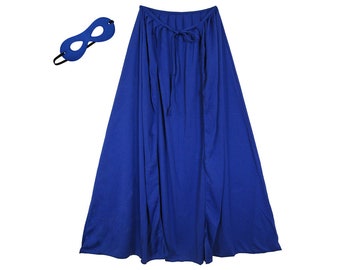 Ensemble bleu cape et masque de super-héros pour enfant - Super-héros d'Halloween pour enfants, super-héros de bande dessinée, cosplay, cadeau d'anniversaire, polyester