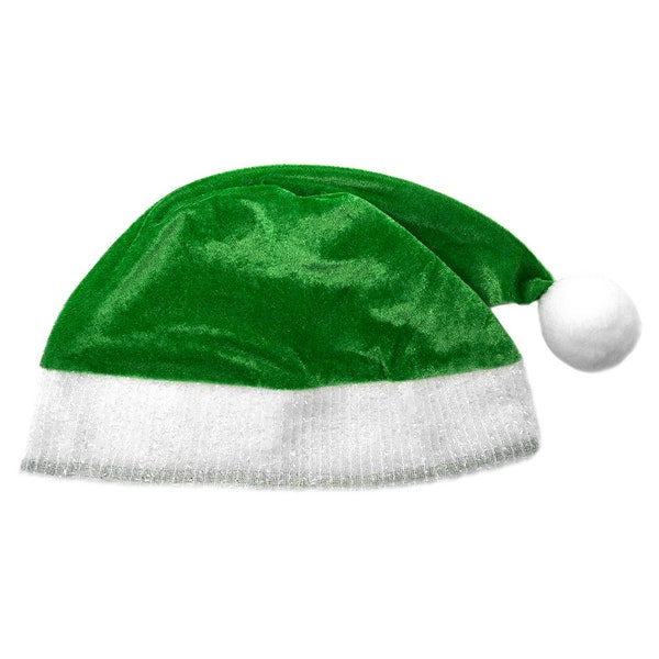 Green Plush Santa Hat - Fun Cute Adult Teens Child Kids Christmas Xmas Holiday Dress Up, Costume Party Hat, Pretend Play, Party Favor, Gift