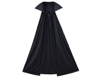 53" Long Black Cape with Stand-Up Collar - Halloween Vampire Gothic, Magician, Superhero, Medieval Phantom, Cosplay Adult Teen Costume Party