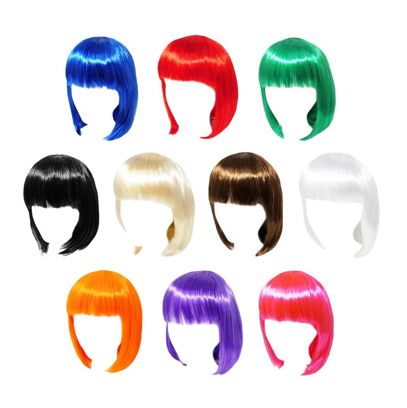 Photo Prop Costume Party Cosplay Economy Short Black Bob Wig with Bangs Birthday Fun Adult Teens Halloween Gift Dress Up Dance Show