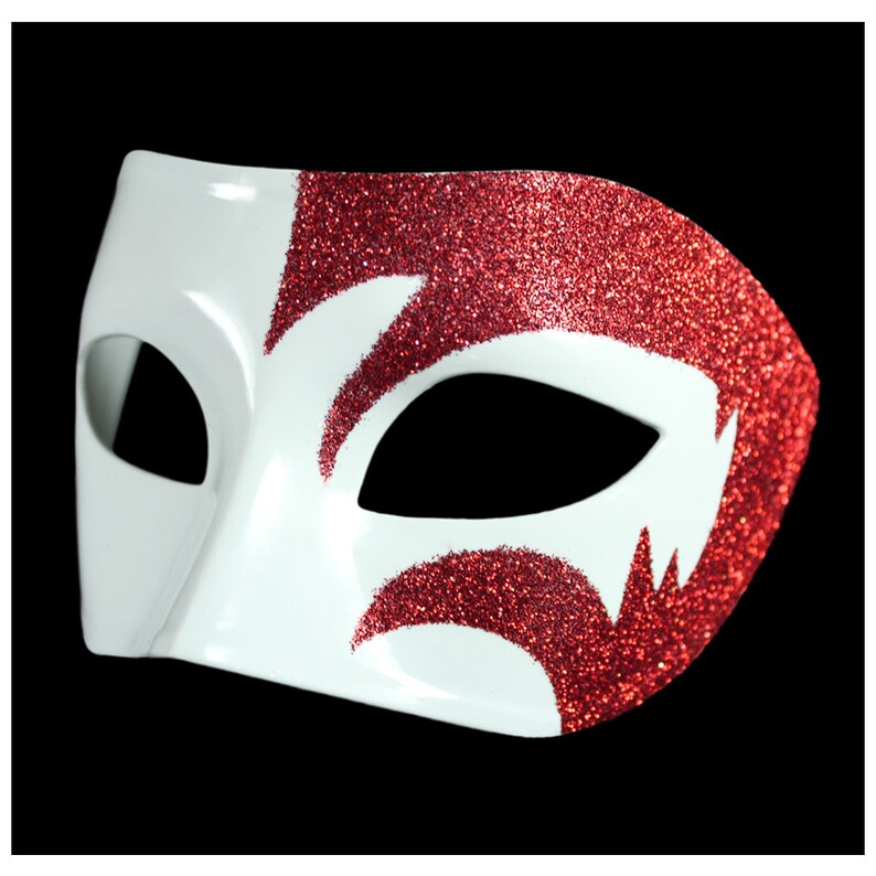 Mystic Venetian Red Glitter White Masquerade Mask Prom | Etsy